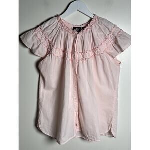 Madison Mathews Size M Cotton Flutter Sleeve Pink Smocked Boxy Button Up Blouse